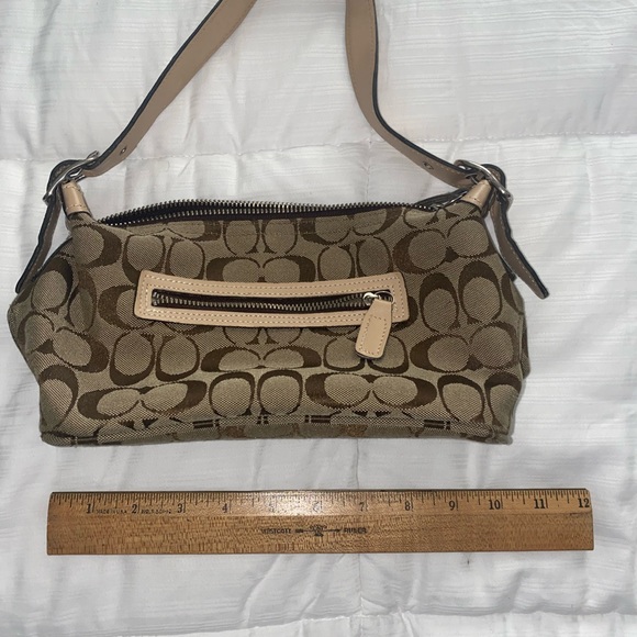 Coach shoulder bag (tan) Ruler shown for measurement. - Picture 3 of 3